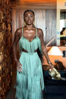 Conjunto 2 Peças Todo Em Franjas Top + Calça Verde