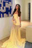 Vestido Longo Tomara Que Caia Sobreposto Em Chiffon Amarelo