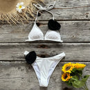 Biquíni Cortininha Flores 3D Branco/Preto