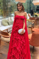 Vestido Longo de Festa Tomara que Caia Com Babados Vermelho