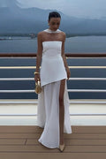 Vestido Longo Tomara Que Caia Assimétrico Sobreposto Branco