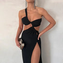 Vestido Longo Assimétrico Um Ombro Só Preto