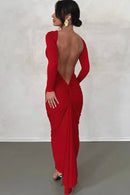 Vestido Longo Cauda Drapeada Vermelho