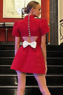 Vestido Curto Com Manga Alfaiataria Vermelho