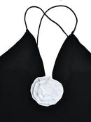 Vestido Longo De Musseline Alça Fina Flor 3D Branco