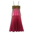 Vestido Longo Plissado Multicolorido Com Babados em Camadas