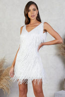 Vestido Curto Paetê Com Franja Branco