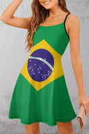 Vestido Curto Alça Fina Com Estampa Da Bandeira Brasil