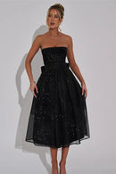 Vestido Midi Rodado Tomara Que Caia Em Lurex Brilhoso Preto