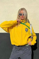 Casaco Moletom Feminino Com Zíper Amarelo Brasil