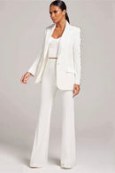 Conjunto Alfaiataria 2 Peças Blazer e Calça Com Pedraria Branco