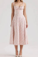 Vestido Midi Alça Fina Decote Coração Estampa Floral