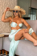 Conjunto 3 Peças Biquíni e Saia Verde Ciano