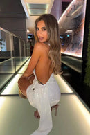 Vestido Curto De Paetê Assimétrico Com Cauda Branco
