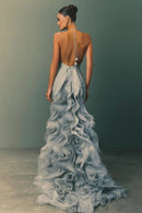 Vestido Longo Estilo Sereia Com Cauda E Babados Deslumbrante