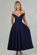 Vestido Longo Estruturado Rodado Ombro a Ombro Preto