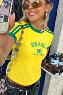 Blusa Feminina Manga Curta Com Logo Do Brasil