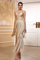 Vestido Longo De Malha Todo Em Franjas Pink