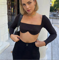 Top Cropped Decote Reto Manga Longa Preto