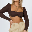 Top Cropped Decote Reto Manga Longa Preto