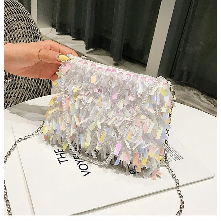 Bolsa Alça Dupla Com Lantejoulas Monocromática