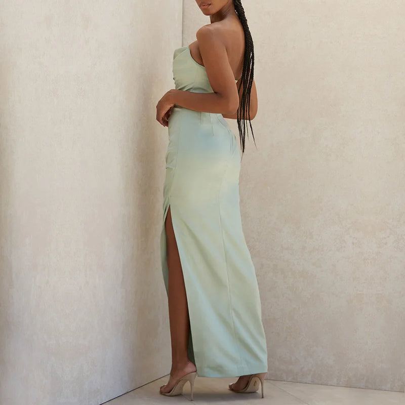 Vestido Longo Com Fenda Drapeado Preto