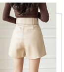 Shorts Curto Couro Com Cinto