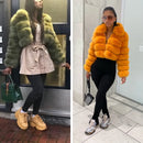 Casaco De Pele Fake Manga Longa Forrado Cores