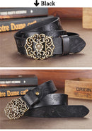 Cinto Couro Genuíno Fivela Floral Vintage