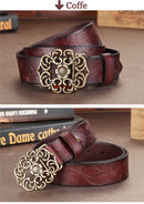 Cinto Couro Genuíno Fivela Floral Vintage