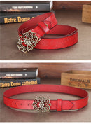 Cinto Couro Genuíno Fivela Floral Vintage