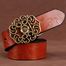 Cinto Couro Genuíno Fivela Floral Vintage