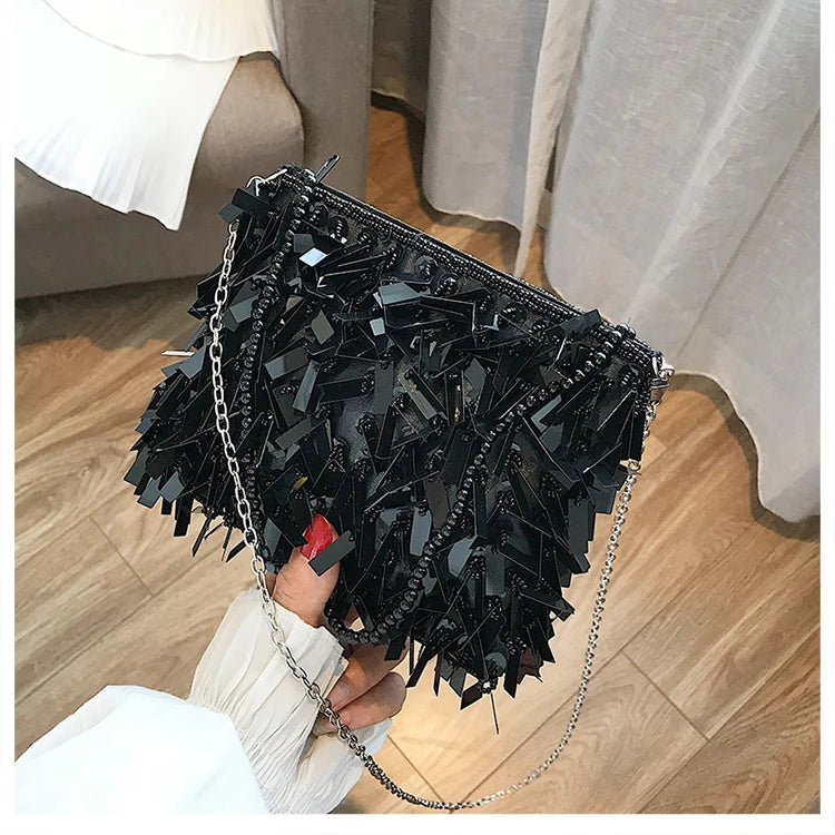 Bolsa Alça Dupla Com Lantejoulas Monocromática