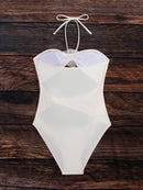 Maiô Com Amarração No Pescoço Flores 3D Branco