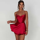 Vestido Curto De Cetim Alça Fina Vermelho