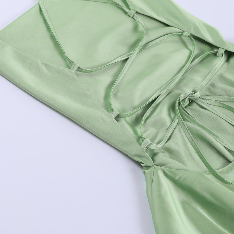 Vestido Curto De Cetim Alça Fina Verde