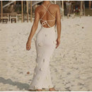 Vestido Longo Decote V Flores 3D Off White