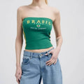 Top Cropped Tomara Que Caia Verde Estampa Brasil