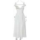Vestido Longo Estruturado Rodado Ombro a Ombro Branco