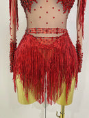 Macaquinho De Tule Manga Longa Com Pedrarias e Franjas