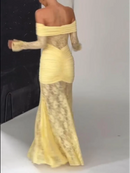 Vestido Longo Estilo Sereia Ombro a Ombro Amarelo