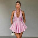 Vestido Curto Rodado Decote V Com Laço Amarelo