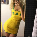 Vestido Curto Com Alça Fina Amarelo Estampa Brasil