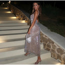Vestido Midi Todo em Strass Champagne