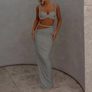 Conjunto Longo Assimétrico Drapeado Laranja