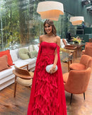 Vestido Longo de Festa Tomara que Caia Com Babados Vermelho