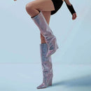 Bota Cano Alto Salto Plataforma Bico Fino Com Strass