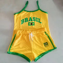 Conjunto Feminino 2 Peças Blusa Alça Fina Short Brasil