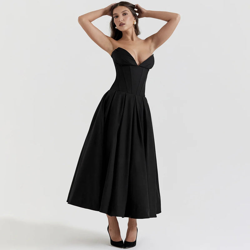 Vestido Rodado Tomara Que Caia Plissado Preto