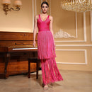 Vestido Longo De Malha Todo Em Franjas Pink